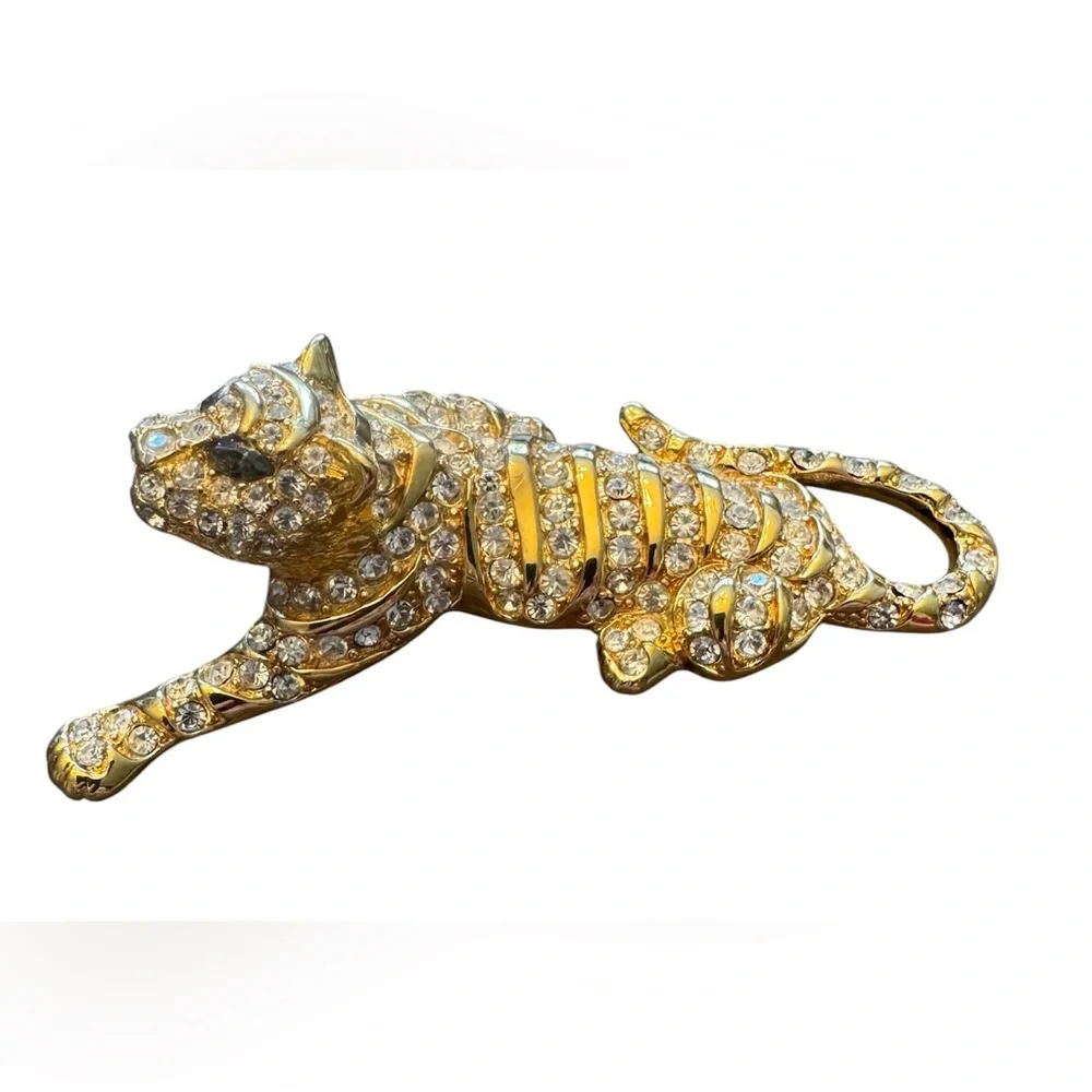 Trifari Vintage Gold and Crystal Tiger Brooch